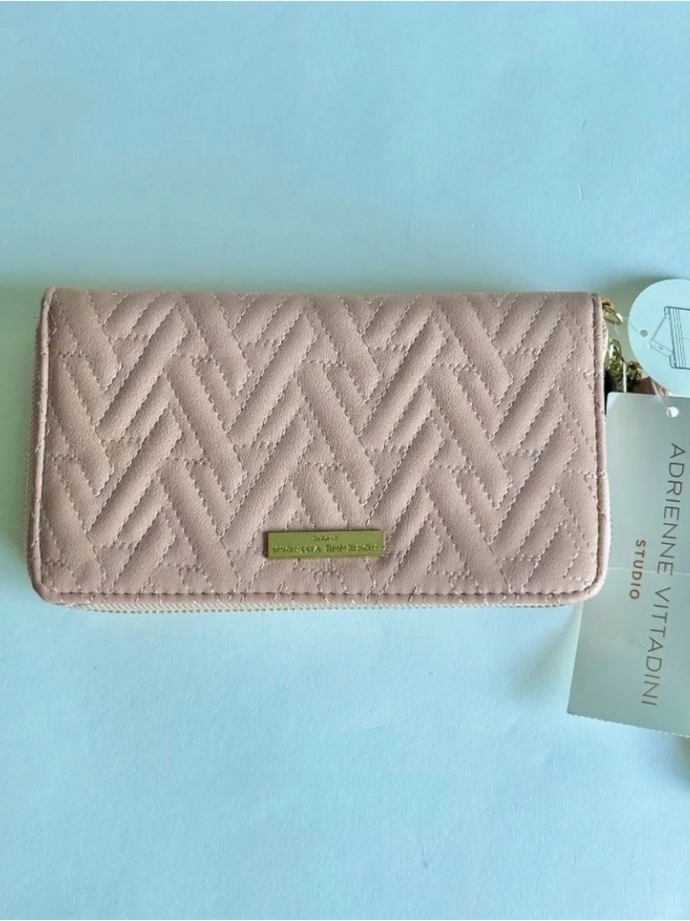 New Adrienne Vittadini Pink Leather Zip Around Wallet Wristlet.